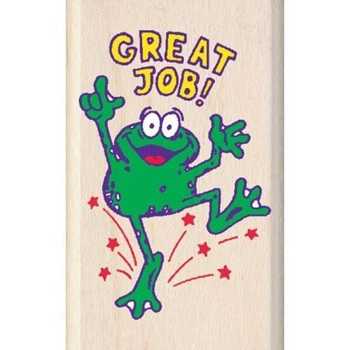 Inkadinkado Rubber Stamp with Wood Handle, Teacher Great Job Frog