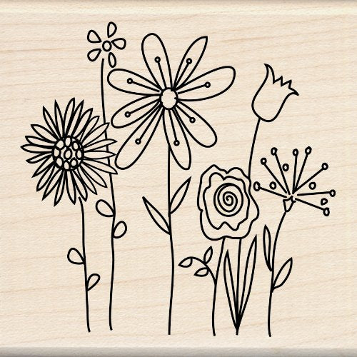 Inkadinkado Row of Flowers Wood Stamp